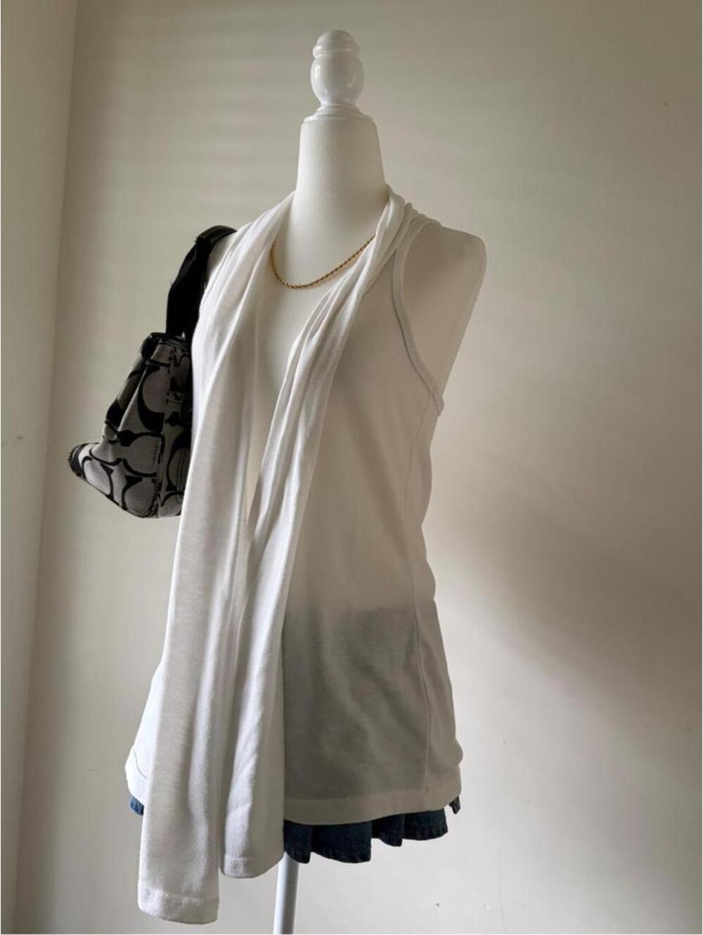 Y2K White Drape Neck Tank Top | Coquette Fairycore Cowl Neck Sleeveless Top - Picture 3 of 5